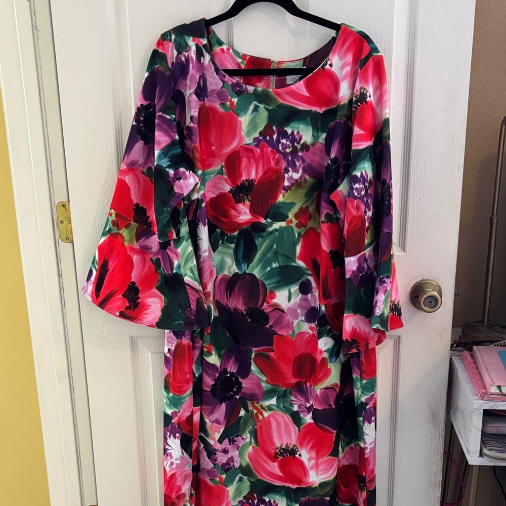 Calvin Klein Vibrant Floral Long Sleeve Dress